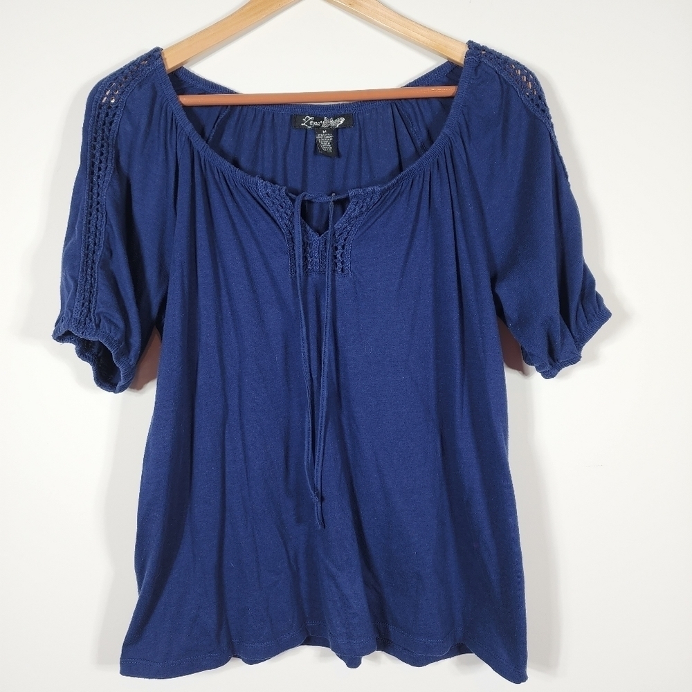 Women's Blue Lepa Peasant Style Short Sleeve Blouse - Picture 1 of 3